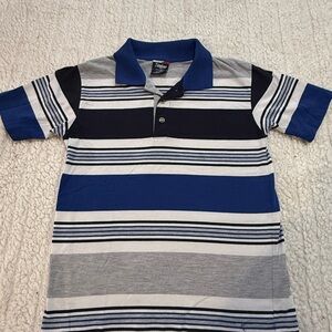 Source Unknown Navy and Light Gray Striped Polo